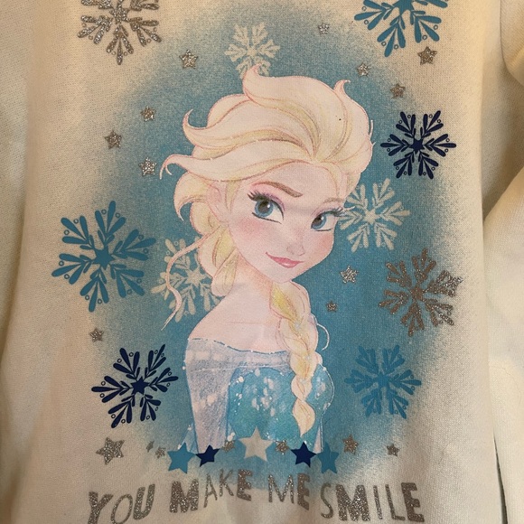 Disney, Frozen light sweatshirt like material featuring Elsa. Sheer paneling, 5T - Picture 2 of 8